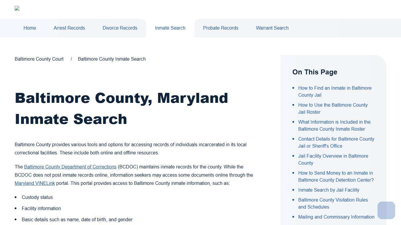 Baltimore County Inmate Search | Baltimore County Court