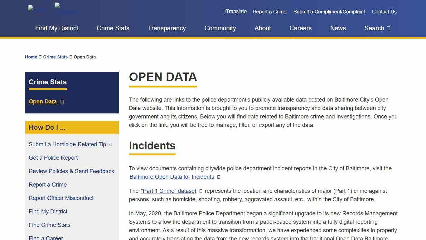 Open Data | Baltimore Police Department